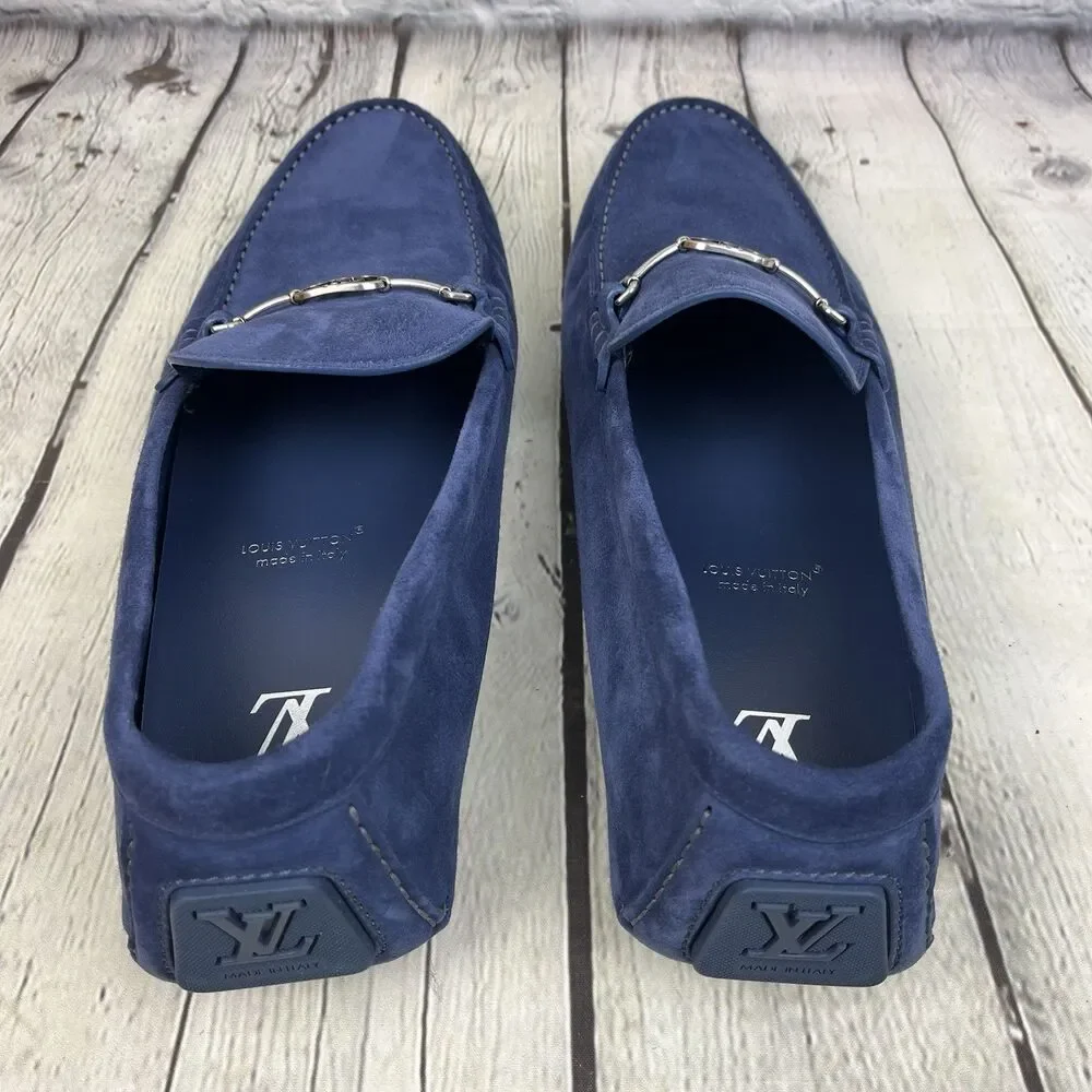 Louis Vuitton LV Driver Moccasins Men’s 10 M Blue Suede Leather NEW with Box Bag